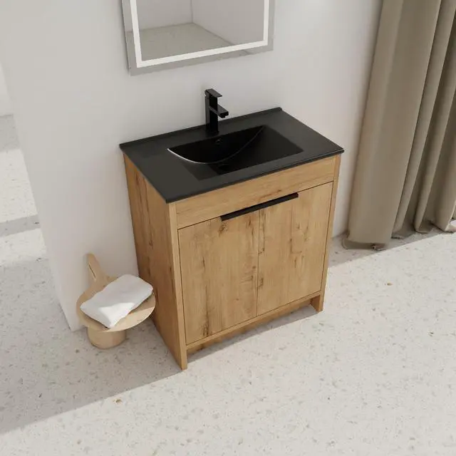 Alt view image 4 of 7 - 30" Freestanding Bathroom Cabinet With Basin & 2 Soft-Close Cabinet Doors ((KD-PACKING),BVB02430IMO-BL9075BK