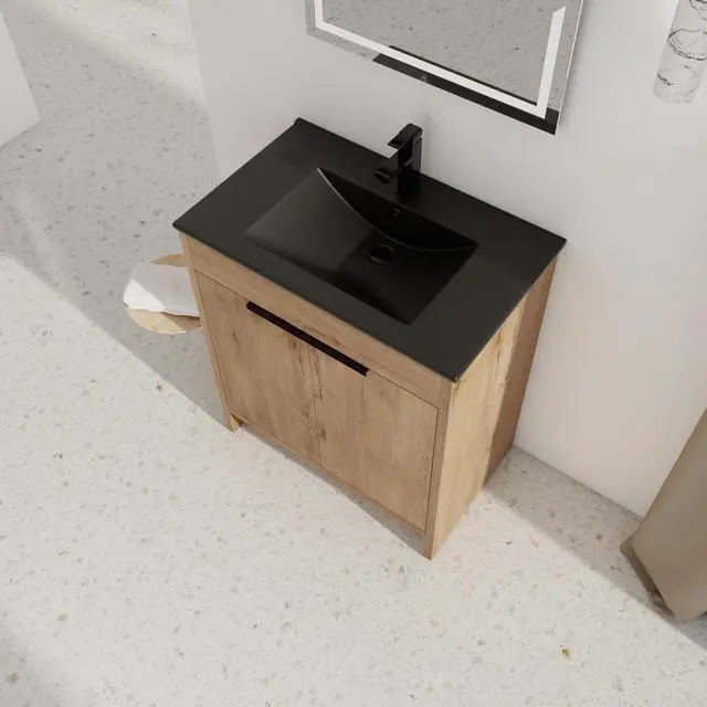 Alt view image 3 of 7 - 30" Freestanding Bathroom Cabinet With Basin & 2 Soft-Close Cabinet Doors ((KD-PACKING),BVB02430IMO-BL9075BK