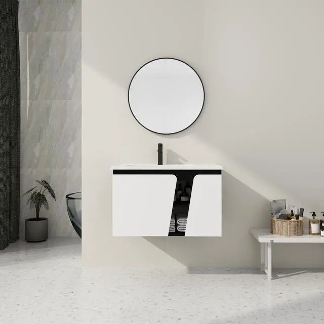 Main image of 32' Floating Wall-Mounted Bathroom Vanity With Single Sink,& Soft-Close Cabinet Door