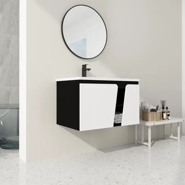 Alt view image 2 of 7 - 32' Floating Wall-Mounted Bathroom Vanity With Single Sink,& Soft-Close Cabinet Door