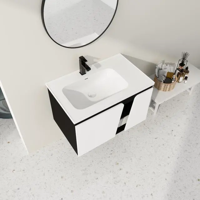 Alt view image 5 of 7 - 32' Floating Wall-Mounted Bathroom Vanity With Single Sink,& Soft-Close Cabinet Door