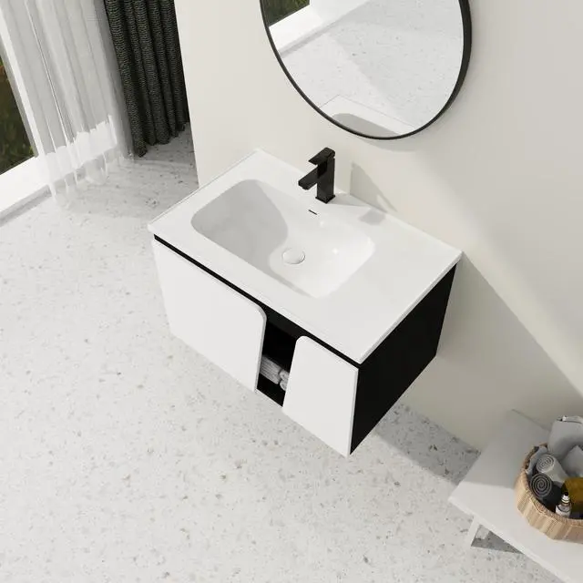 Alt view image 4 of 7 - 32' Floating Wall-Mounted Bathroom Vanity With Single Sink,& Soft-Close Cabinet Door