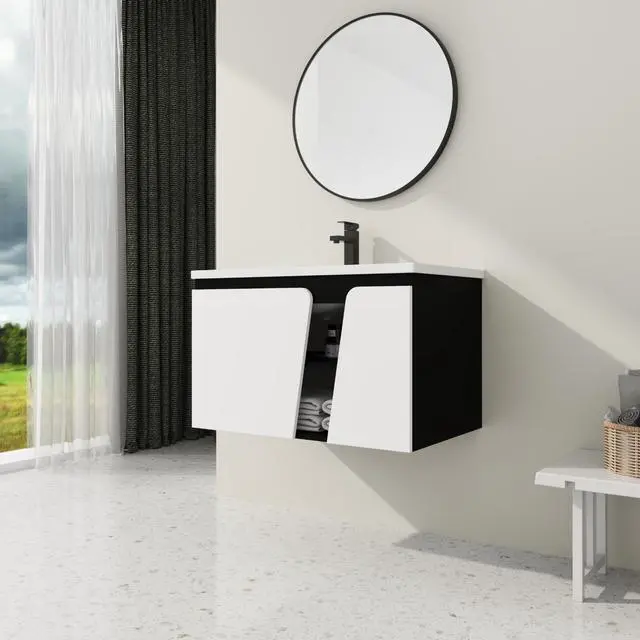 Alt view image 3 of 7 - 32' Floating Wall-Mounted Bathroom Vanity With Single Sink,& Soft-Close Cabinet Door