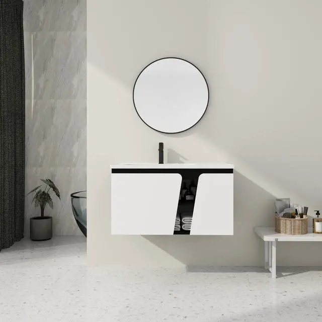 Main image of 36'' Floating Wall-Mounted Bathroom Vanity With Ceramic Basin & Soft-Close Cabinet Door