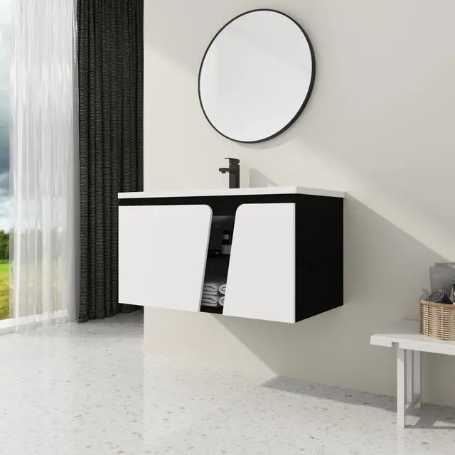 Alt view image 6 of 7 - 36'' Floating Wall-Mounted Bathroom Vanity With Ceramic Basin & Soft-Close Cabinet Door