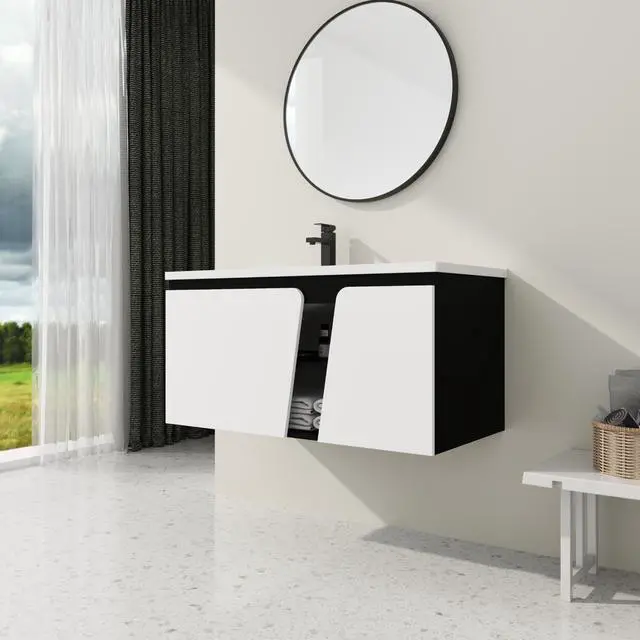 Alt view image 2 of 7 - 40'' Floating Wall-Mounted Bathroom Vanity with Ceramics Sink & Soft-Close Cabinet Door
