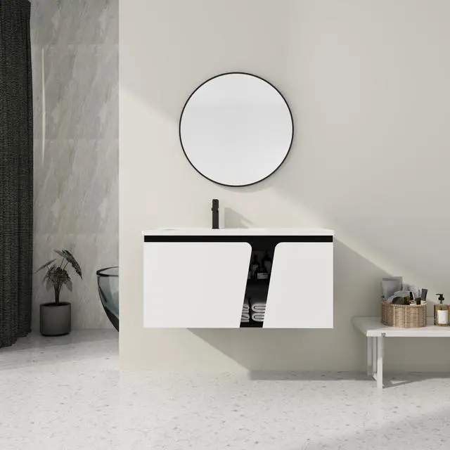 Main image of 40'' Floating Wall-Mounted Bathroom Vanity with Ceramics Sink & Soft-Close Cabinet Door