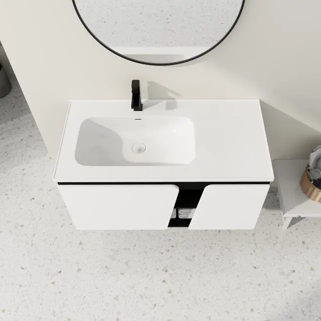 Alt view image 4 of 7 - 40'' Floating Wall-Mounted Bathroom Vanity with Ceramics Sink & Soft-Close Cabinet Door