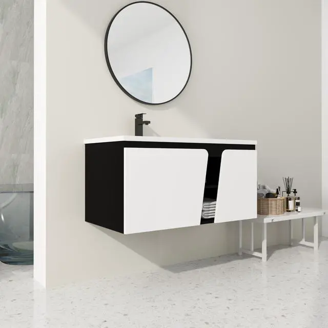 Alt view image 6 of 7 - 40'' Floating Wall-Mounted Bathroom Vanity with Ceramics Sink & Soft-Close Cabinet Door