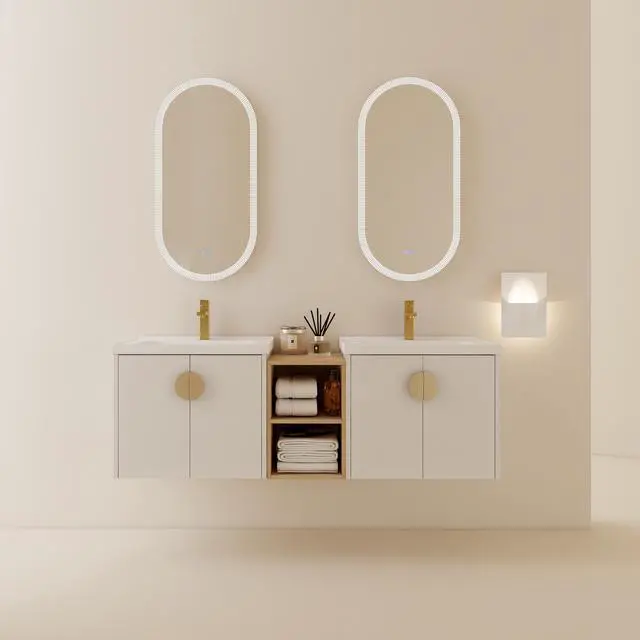 Main image of 60 Inch Soft Close Doors Bathroom Vanity With Sink, and A Small Storage Shelves.BVC06360GWH