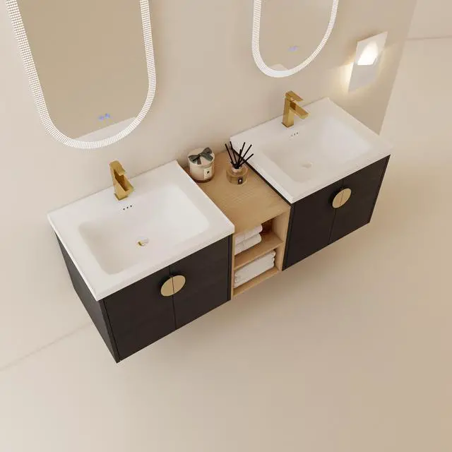 Alt view image 3 of 7 - 60 Inch Soft Close Doors Bathroom Vanity With Sink, and A Small Storage Shelves.BVC06360BCT