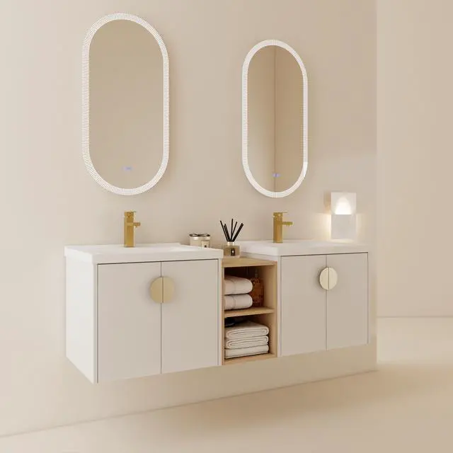 Alt view image 4 of 7 - 60 Inch Soft Close Doors Bathroom Vanity With Sink, and A Small Storage Shelves.BVC06360GWH