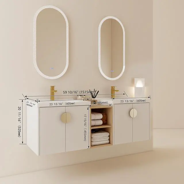 Alt view image 2 of 7 - 60 Inch Soft Close Doors Bathroom Vanity With Sink, and A Small Storage Shelves.BVC06360GWH