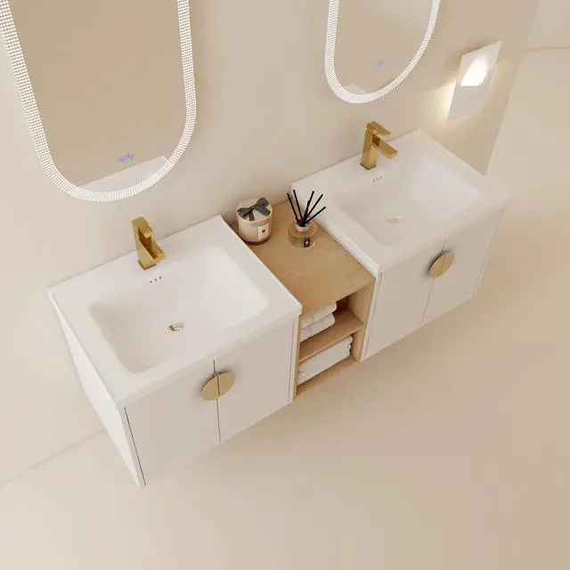 Alt view image 6 of 7 - 60 Inch Soft Close Doors Bathroom Vanity With Sink, and A Small Storage Shelves.BVC06360GWH