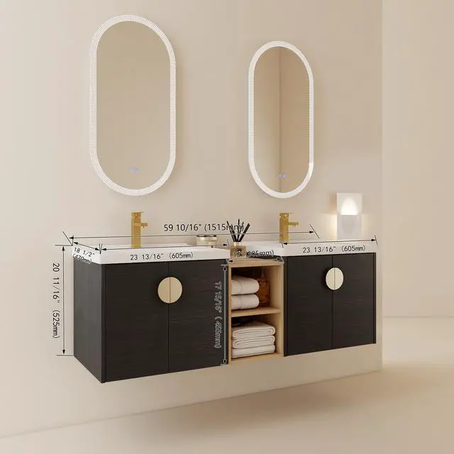 Alt view image 2 of 7 - 60 Inch Soft Close Doors Bathroom Vanity With Sink, and A Small Storage Shelves.BVC06360BCT