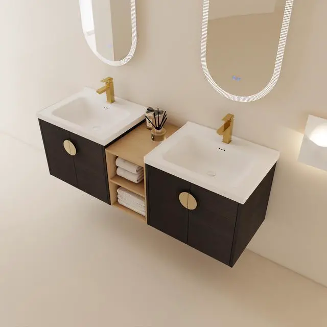 Alt view image 6 of 7 - 60 Inch Soft Close Doors Bathroom Vanity With Sink, and A Small Storage Shelves.BVC06360BCT