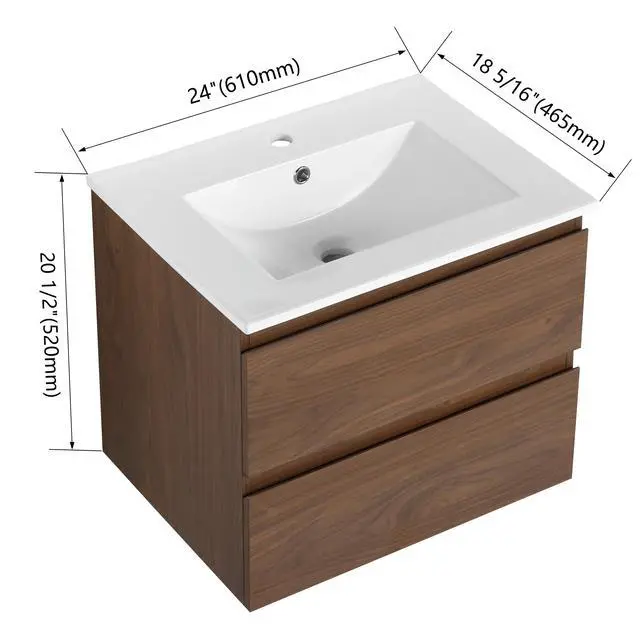 Alt view image 7 of 7 - 24" Wall-Mounted Bathroom Vanity With Ceramic Sink, 2-Soft Close Drawers, KD-Package