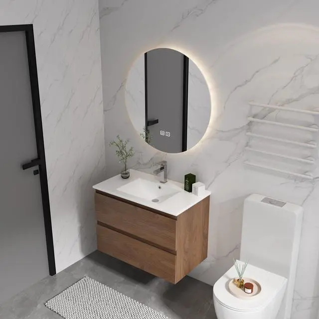 Alt view image 2 of 7 - 30" Wall-Mounted Bathroom Vanity With Ceramic Sink, 2-Soft Close Drawers, KD-Package