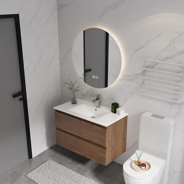 Alt view image 2 of 7 - 36" Wall-Mounted Bathroom Vanity With Ceramic Sink, 2-Soft Close Drawers, KD-Package