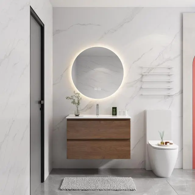 Main image of 36" Wall-Mounted Bathroom Vanity With Ceramic Sink, 2-Soft Close Drawers, KD-Package