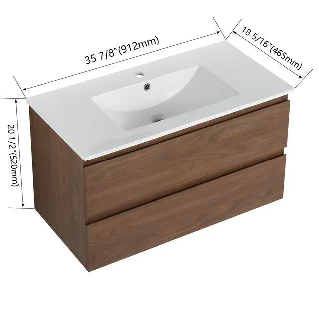 Alt view image 7 of 7 - 36" Wall-Mounted Bathroom Vanity With Ceramic Sink, 2-Soft Close Drawers, KD-Package