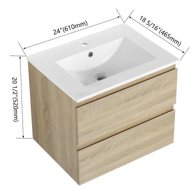 Alt view image 7 of 7 - 24" Wall-Mounted Bathroom Vanity With Ceramic Sink, 2-Soft Close Drawers, KD-Package