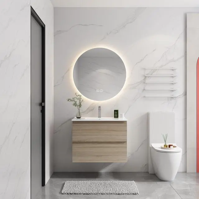 Main image of 24" Wall-Mounted Bathroom Vanity With Ceramic Sink, 2-Soft Close Drawers, KD-Package