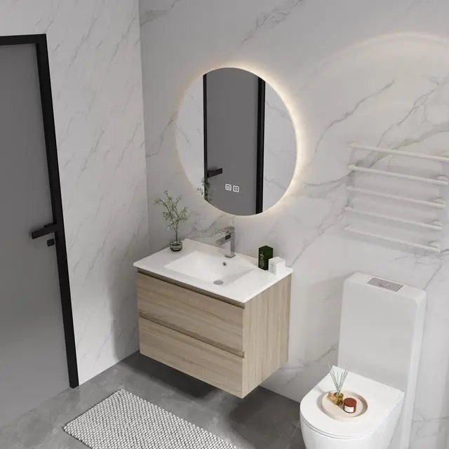 Alt view image 2 of 7 - 24" Wall-Mounted Bathroom Vanity With Ceramic Sink, 2-Soft Close Drawers, KD-Package