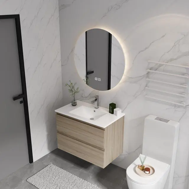 Alt view image 2 of 7 - 30" Wall-Mounted Bathroom Vanity With Ceramic Sink, 2-Soft Close Drawers, KD-Package