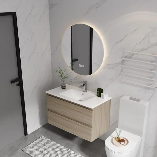 Alt view image 2 of 7 - 36" Wall-Mounted Bathroom Vanity With Ceramic Sink, 2-Soft Close Drawers, KD-Package