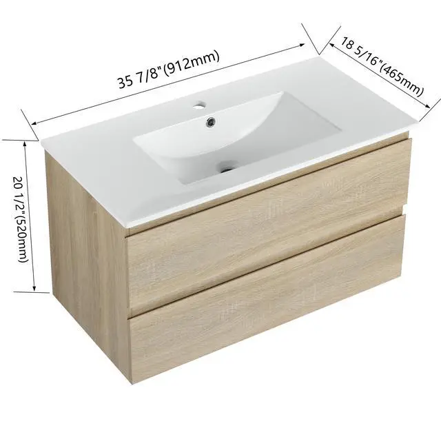Alt view image 7 of 7 - 36" Wall-Mounted Bathroom Vanity With Ceramic Sink, 2-Soft Close Drawers, KD-Package