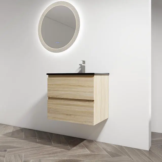 Alt view image 2 of 7 - 24" Wall-Mounted Bathroom Vanity With Black Ceramic Sink, 2-Soft Close Drawers, KD-Package