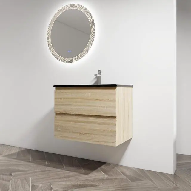 Alt view image 3 of 7 - 30" Wall-Mounted Bathroom Vanity With Black Ceramic Sink, 2-Soft Close Drawers, KD-Package