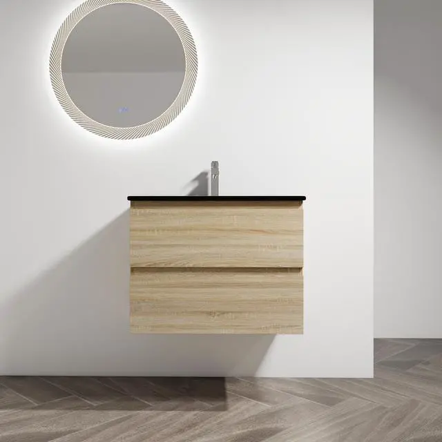 Main image of 30" Wall-Mounted Bathroom Vanity With Black Ceramic Sink, 2-Soft Close Drawers, KD-Package