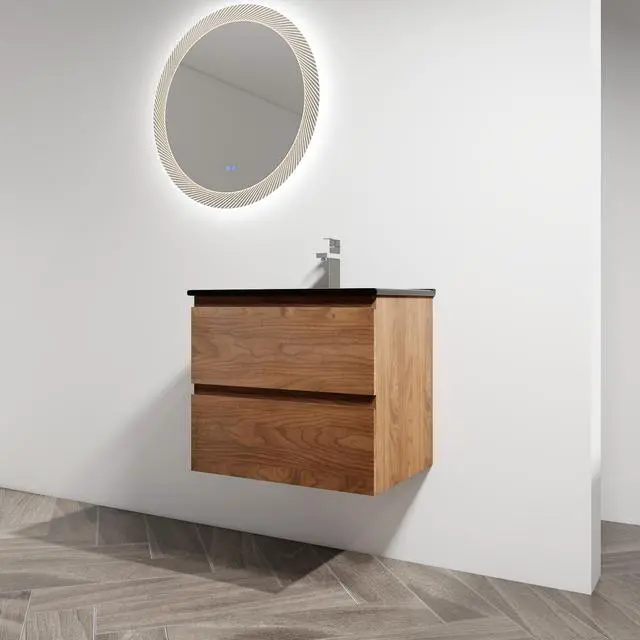 Alt view image 6 of 7 - 24" Wall-Mounted Bathroom Vanity With Black Ceramic Sink, 2-Soft Close Drawers, KD-Package