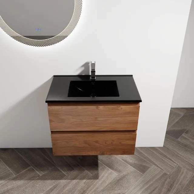 Alt view image 2 of 7 - 30" Wall-Mounted Bathroom Vanity With Black Ceramic Sink, 2-Soft Close Drawers, KD-Package