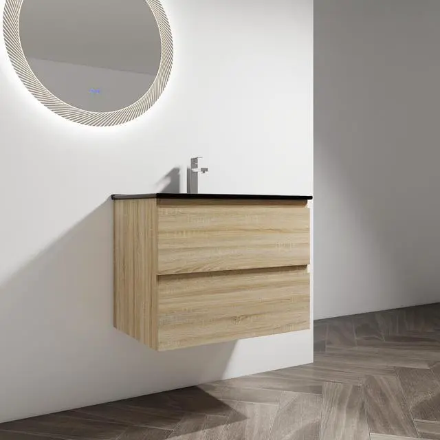 Alt view image 4 of 7 - 30" Wall-Mounted Bathroom Vanity With Black Ceramic Sink, 2-Soft Close Drawers, KD-Package