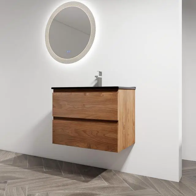 Alt view image 3 of 7 - 30" Wall-Mounted Bathroom Vanity With Black Ceramic Sink, 2-Soft Close Drawers, KD-Package