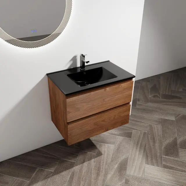 Alt view image 5 of 7 - 30" Wall-Mounted Bathroom Vanity With Black Ceramic Sink, 2-Soft Close Drawers, KD-Package