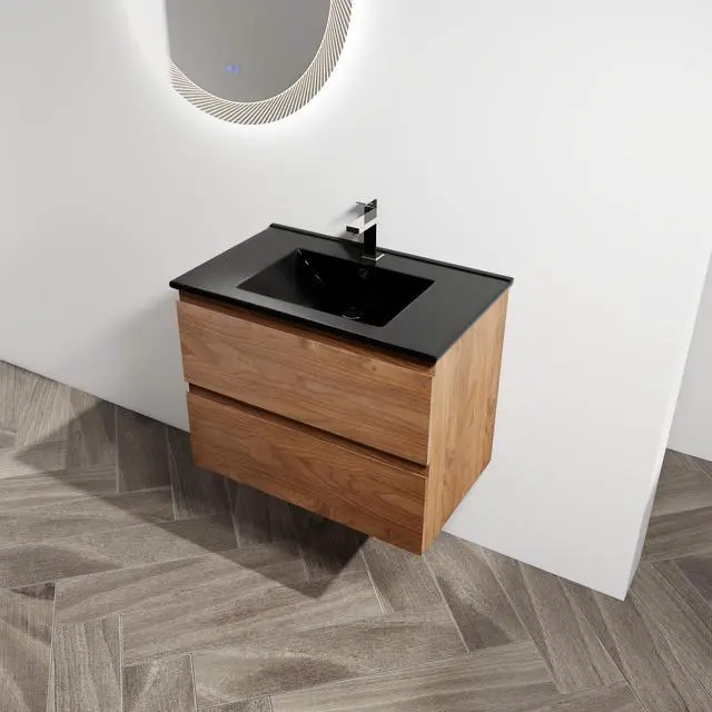 Alt view image 4 of 7 - 30" Wall-Mounted Bathroom Vanity With Black Ceramic Sink, 2-Soft Close Drawers, KD-Package