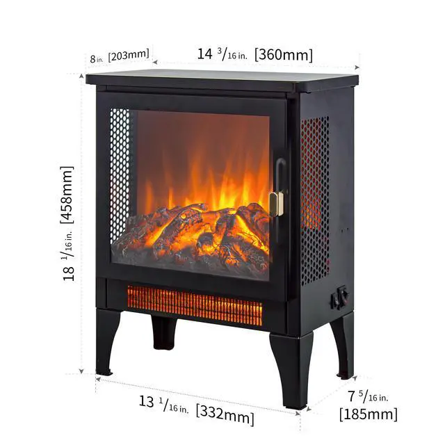 Alt view image 5 of 7 - 18 Inch Freestanding Electric Fireplace Stove Heater With 3D Flame Effect,Black