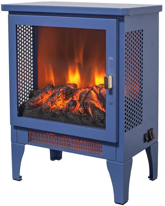 Alt view image 2 of 7 - 18 Inch Freestanding Electric Fireplace Stove Heater With 3D Flame Effect,Classic Blue