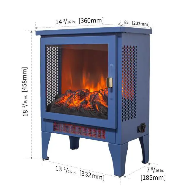 Alt view image 5 of 7 - 18 Inch Freestanding Electric Fireplace Stove Heater With 3D Flame Effect,Classic Blue