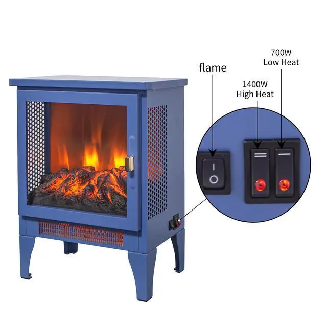 Alt view image 6 of 7 - 18 Inch Freestanding Electric Fireplace Stove Heater With 3D Flame Effect,Classic Blue