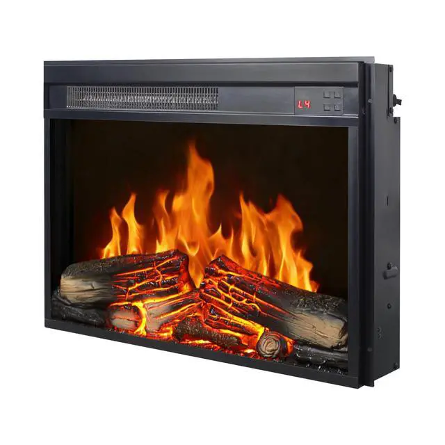 Alt view image 3 of 7 - 23 Inch Electric Fireplace Insert, Ultra Thin Heater With Log Set & Realistic Flame, Remote Control With Timer, Overheating Protection
