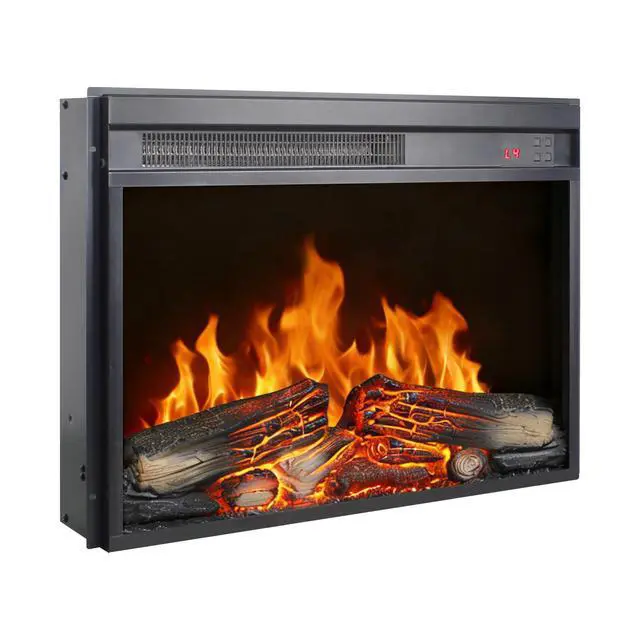 Alt view image 4 of 7 - 23 Inch Electric Fireplace Insert, Ultra Thin Heater With Log Set & Realistic Flame, Remote Control With Timer, Overheating Protection