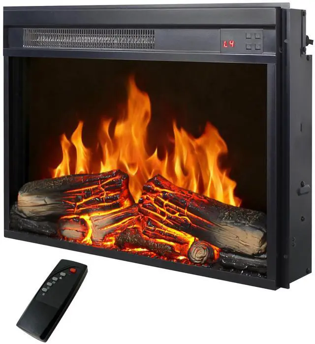 Main image of 23 Inch Electric Fireplace Insert, Ultra Thin Heater With Log Set & Realistic Flame, Remote Control With Timer, Overheating Protection