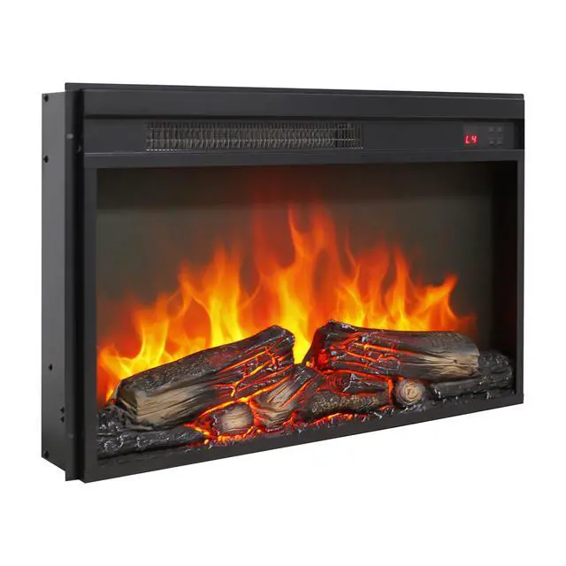 Alt view image 2 of 7 - 26 Inch Electric Fireplace Insert, Ultra Thin Heater With Log Set & Realistic Flame, Remote Control With Timer, Overheating Protection