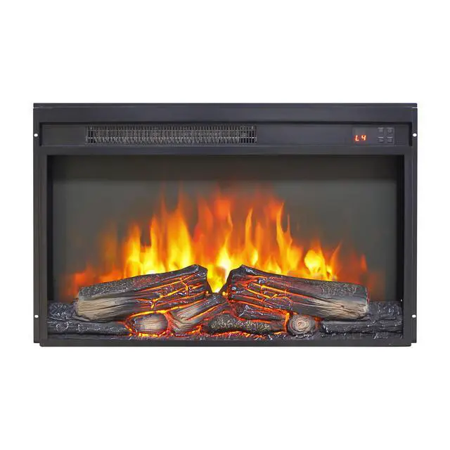 Alt view image 3 of 7 - 26 Inch Electric Fireplace Insert, Ultra Thin Heater With Log Set & Realistic Flame, Remote Control With Timer, Overheating Protection