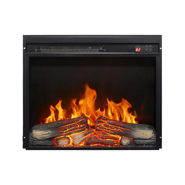 Alt view image 3 of 7 - 23 Inch Electric Fireplace Insert, Ultra Thin Heater With Log Set & Realistic Flame, Remote Control With Timer, Overheating Protection